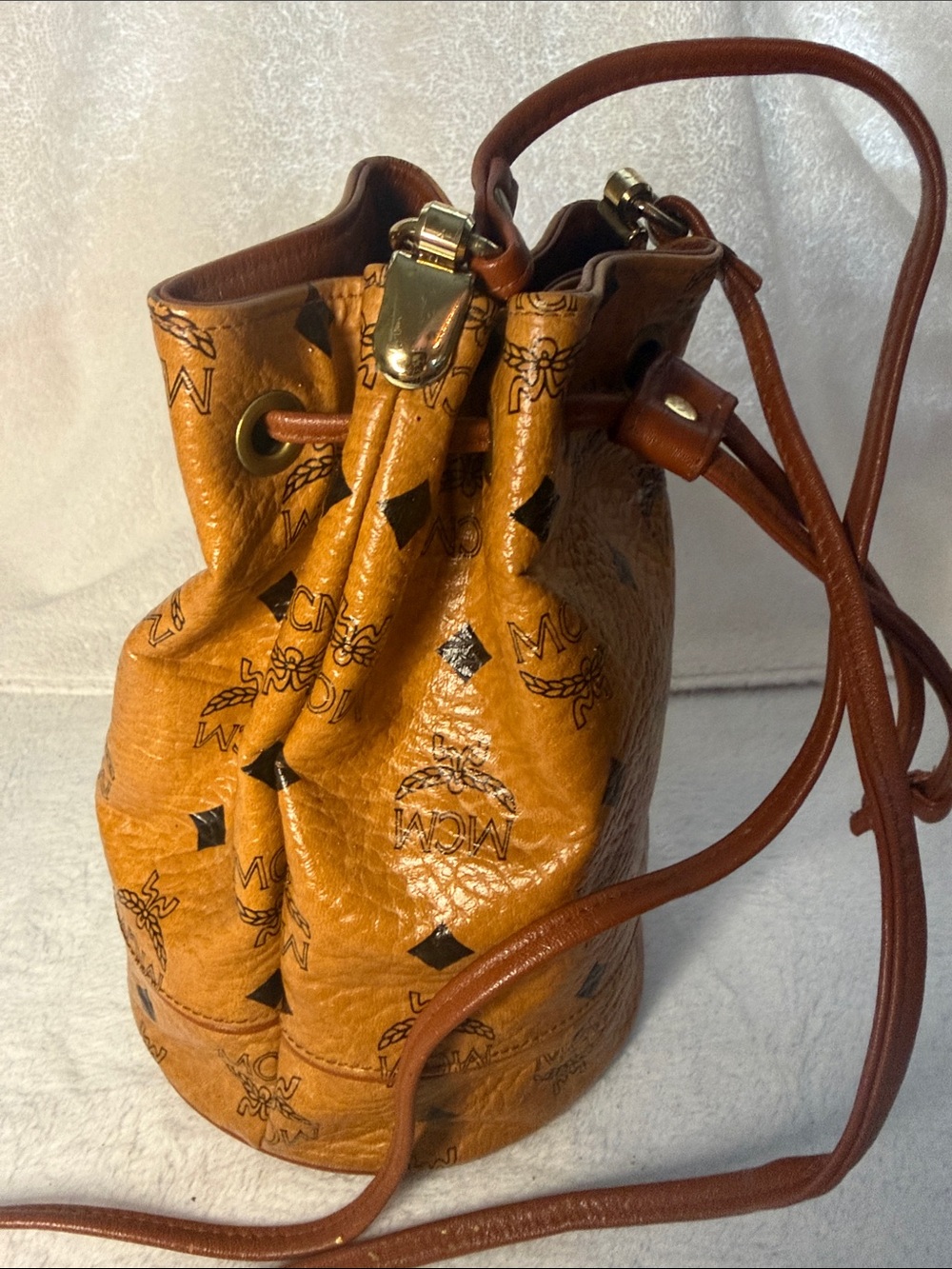 MCM Cognac Visetos Mini Monogram Bucket Crossbody - Picture 5 of 12